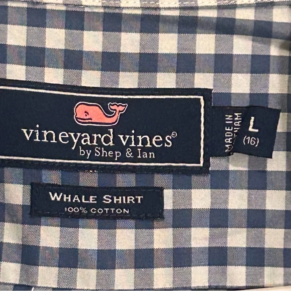 Vineyard Vines Green Plaid Gingham Long Sleeve Button Whale Shirt Youth size 16